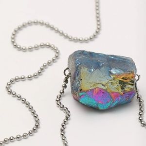 Quartz crystal rainbow rock on silver chain